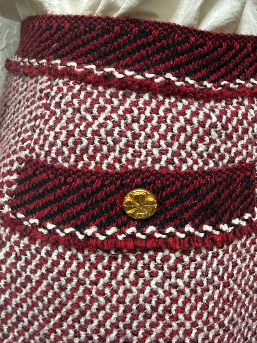 CHANEL Burgundy and Cream Tweed Pencil Skirt